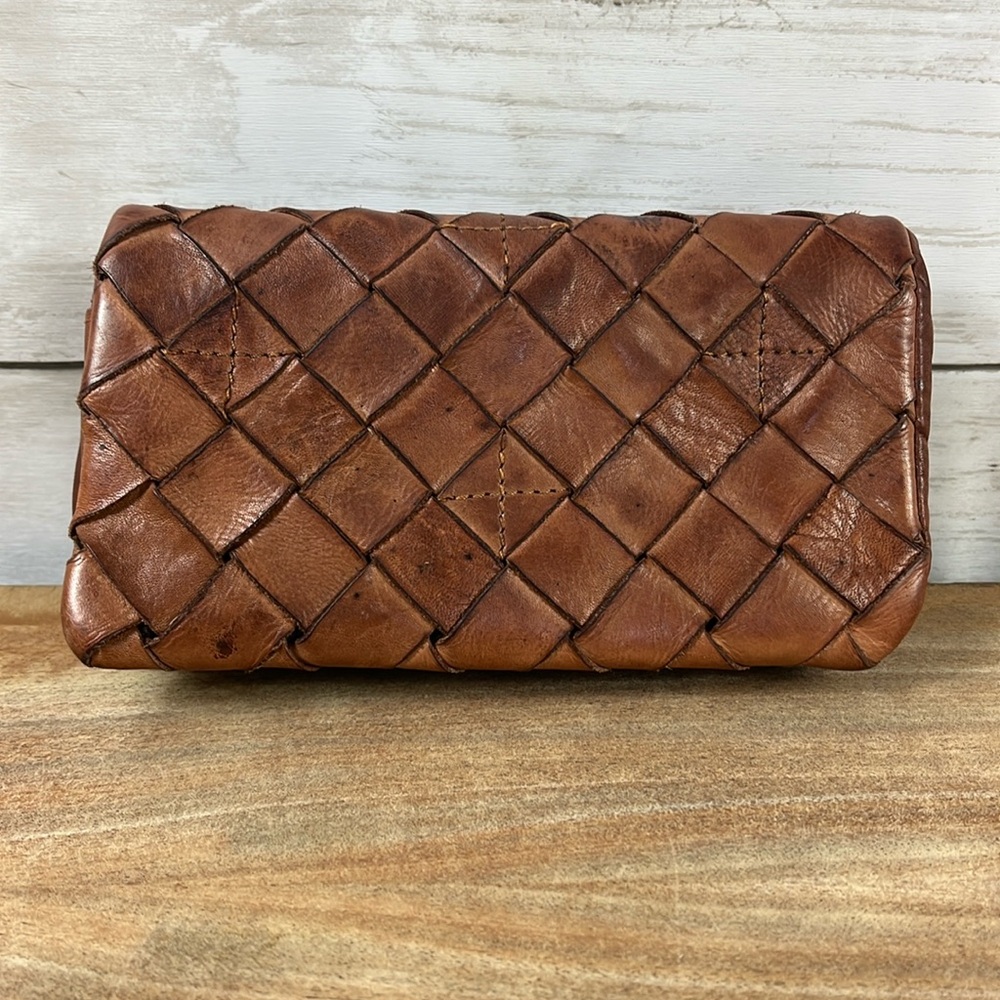 Vilenca Holland cognac leather bifold clutch weave wallet